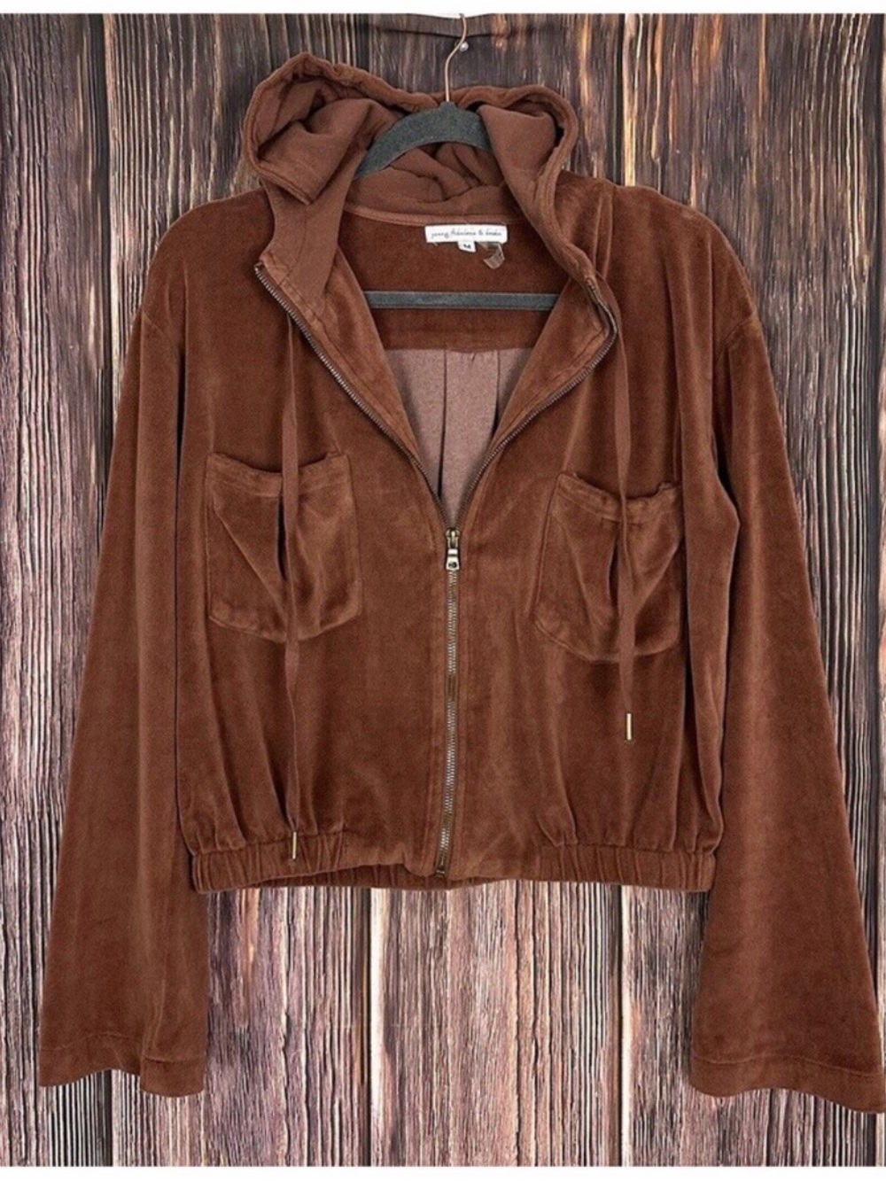 Young fabulous and broke velour cropped hoodie